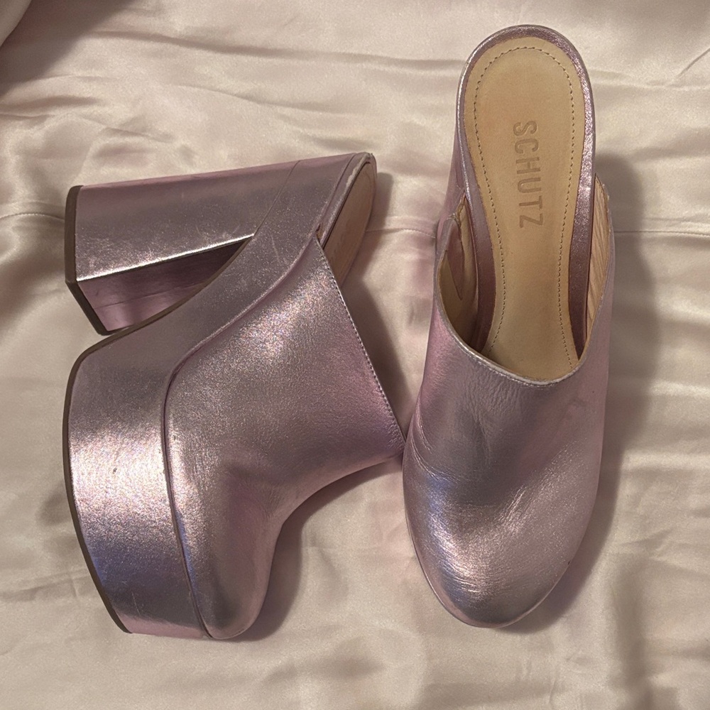 SCHUTZ Women's Iridescent Pink Platform Mules